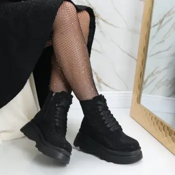 Ghete Dama Imblanite Negre din Piele Ecologica Intoarsa Majiana imagine