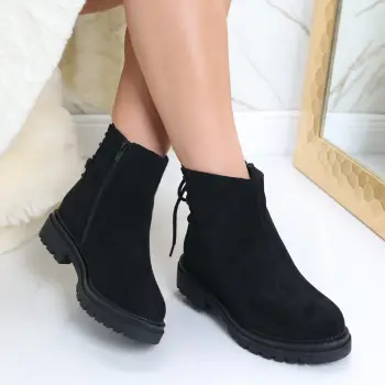 Ghete Dama Imblanite Negre din Piele Ecologica Intoarsa Pavia imagine