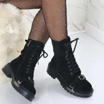 Ghete Dama Imblanite Negre din Piele Ecologica Intoarsa Roca imagine