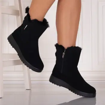 Ghete Dama Imblanite Negre din Piele Ecologica Intoarsa Sallia imagine