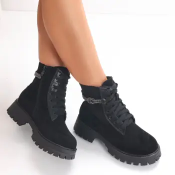 Ghete Dama Imblanite Negre din Piele Ecologica Intoarsa Samrin imagine