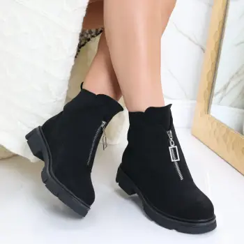 Ghete Dama Imblanite Negre din Piele Ecologica Intoarsa Varela imagine