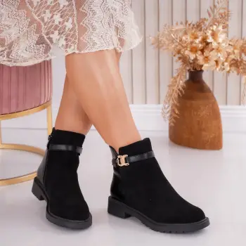 Ghete dama Imblanite Negre din Piele Ecologica Intoarsa Vlina imagine