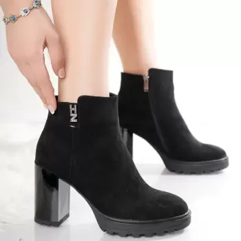 Ghete Dama Imblanite Negre din Piele Ecologica Intoarsa Zerna imagine