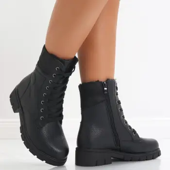 Ghete Dama Imblanite Negre din Piele Ecologica Juna imagine