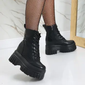 Ghete Dama Imblanite Negre din Piele Ecologica Kadrina imagine