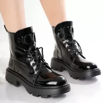 Ghete Dama Imblanite Negre din Piele Ecologica Lacuita Ervans imagine