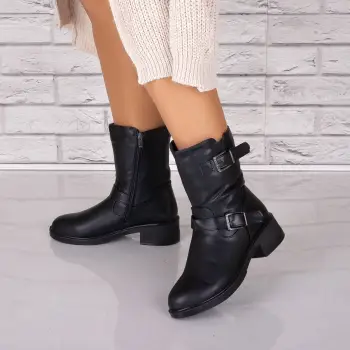 Ghete Dama Imblanite Negre din Piele Ecologica Lanie imagine