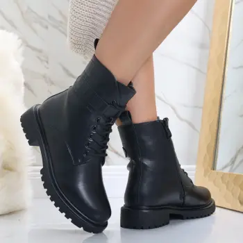 Ghete dama Imblanite Negre din Piele Ecologica Lezesa imagine