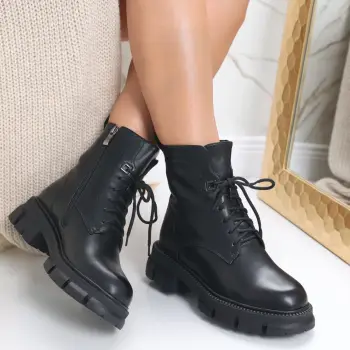 Ghete Dama Imblanite Negre din Piele Ecologica Lilica imagine