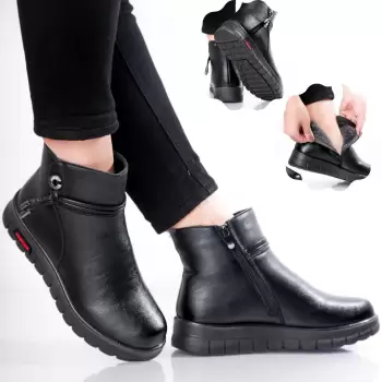 Ghete Dama Imblanite Negre din Piele Ecologica Ludai imagine