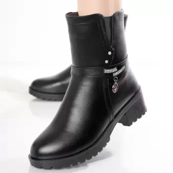 Ghete Dama Imblanite Negre din Piele Ecologica Melinda imagine