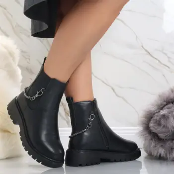 Ghete dama Imblanite Negre din Piele Ecologica Mixya imagine