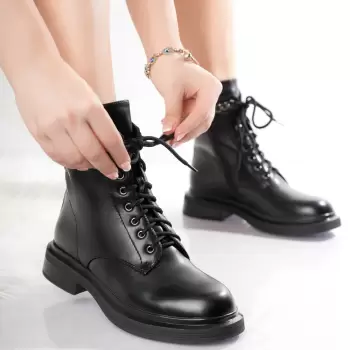 Ghete Dama Imblanite Negre din Piele Ecologica Nelya imagine