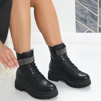 Ghete Dama Imblanite Negre din Piele Ecologica Olera imagine