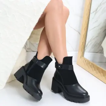 Ghete Dama Imblanite Negre din Piele Ecologica Polia imagine