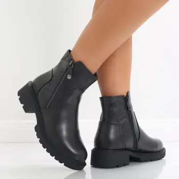 Ghete Dama Imblanite Negre din Piele Ecologica Samina imagine