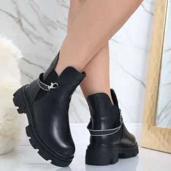 Ghete Dama Imblanite Negre din Piele Ecologica Soine imagine