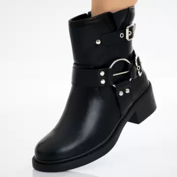 Ghete Dama Imblanite Negre din Piele Ecologica Texon imagine