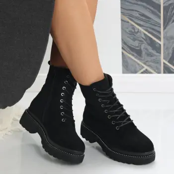 Ghete Dama Imblanite Negre din Piele Ecologica Uzaina imagine