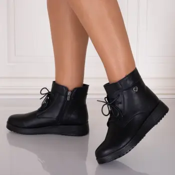 Ghete Dama Imblanite Negre din Piele Ecologica Valsera imagine