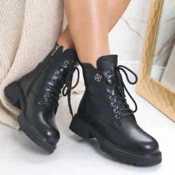 Ghete Dama Imblanite Negre din Piele Ecologica Vanasa imagine