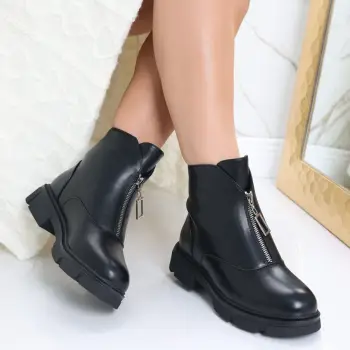 Ghete Dama Imblanite Negre din Piele Ecologica Varela imagine