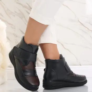 Ghete dama Imblanite Negre/Maro din Piele Ecologica Aganla imagine