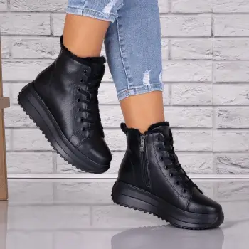 Ghete dama Imblanite Negri din Piele Naturala Weber imagine