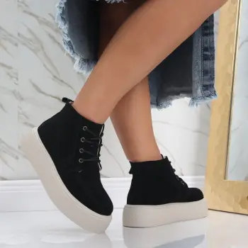 Ghete dama Negre din Piele Intoarsa Naturala Jida imagine