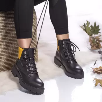 Ghete dama piele ecologica lacuita captusit camila negru / galben imagine