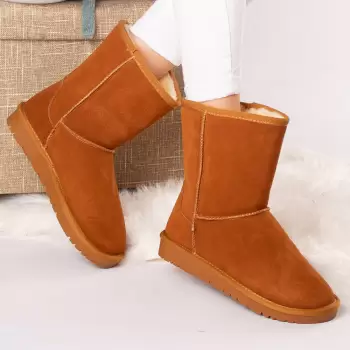 Ghete dama piele naturala mara camel imblanite imagine