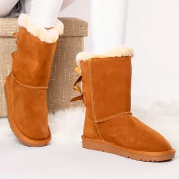 Ghete dama piele naturala rama camel imblanite imagine