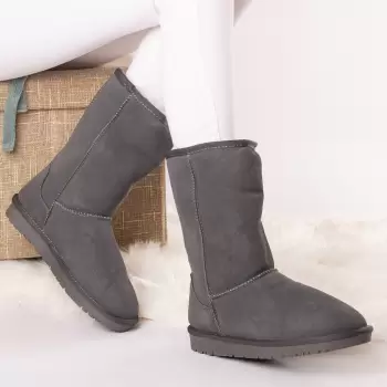 Ghete dama piele naturala sebel gri imblanite imagine