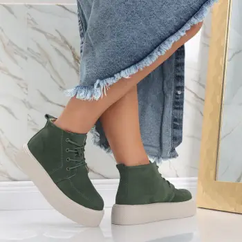 Ghete dama Verde din Piele Intoarsa Naturala Jida imagine