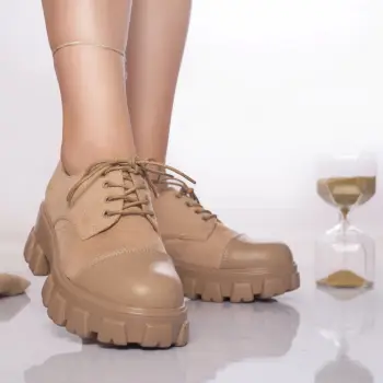 Pantofi casual dida catifea si piele ecologica bej imagine