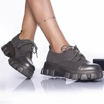 Pantofi casual dida catifea si piele ecologica gunmetal imagine