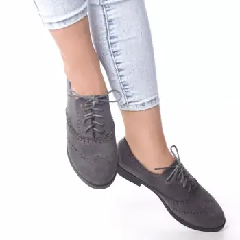 Pantofi casual janette gri piele ecologica intoarsa imagine