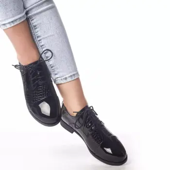 Pantofi casual roxane negru piele ecologica lacuita imagine