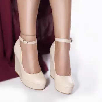 Pantofi cu platforma abena piele ecologica bej imagine