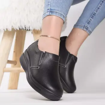 Pantofi cu platforma cordie negru piele naturala imagine