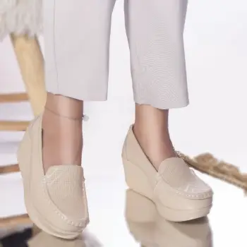 Pantofi cu platforma dominica piele naturala bej imagine