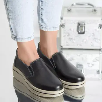 Pantofi cu platforma nataly negru piele naturala imagine