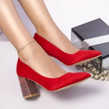 Pantofi cu toc shully piele ecologica intoarsa rosu imagine