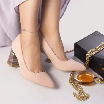 Pantofi cu toc shully piele ecologica intoarsa roz imagine