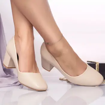 Pantofi cu toc sumitra piele ecologica bej imagine