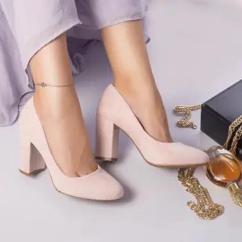 Pantofi cu toc zarita piele ecologica intoarsa roz imagine