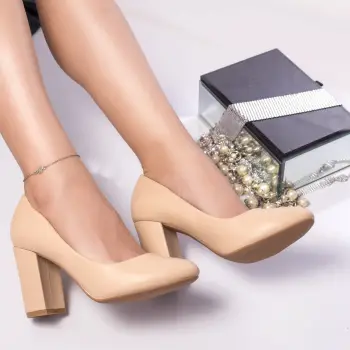 Pantofi cu toc zhin piele ecologica nud imagine