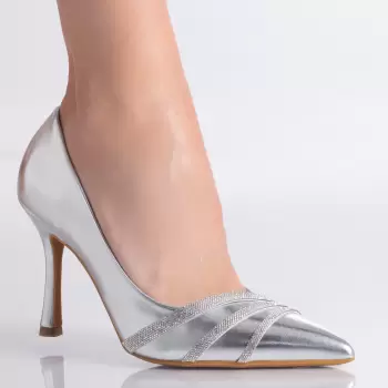 Pantofi dama arginti piele ecologica Sadia imagine