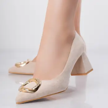 Pantofi dama Bej din Pieie Ecologica Intoarsa Berga imagine